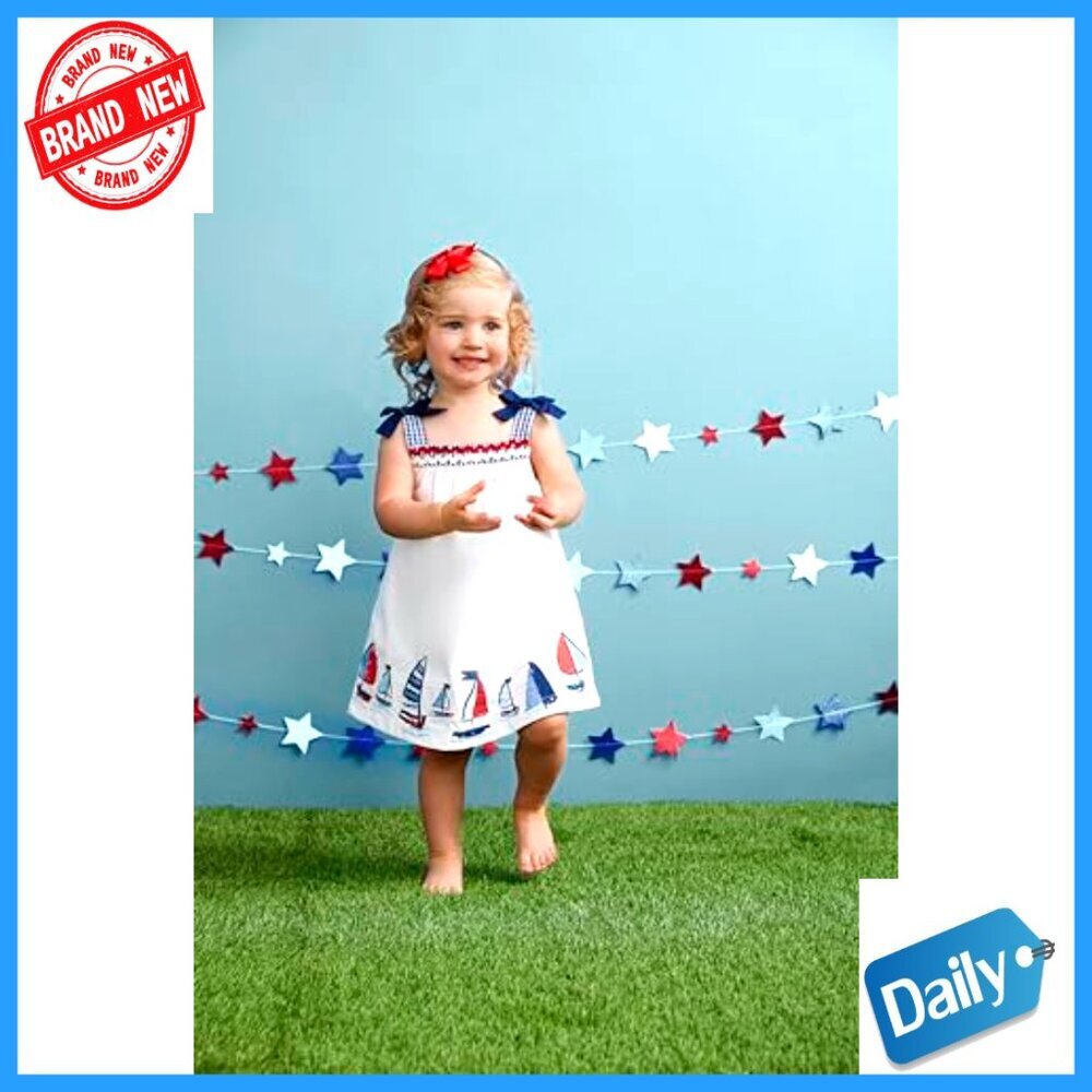Cotton Sailboat Appliqué Toddler Dress with Gingham Straps - Picture 2 of 2